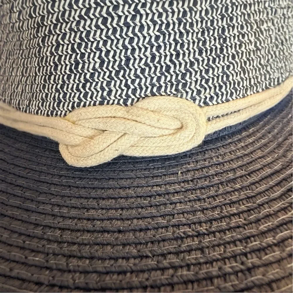 Vintage Magid Wide Brim Navy Blue Ivory Sun Protection Hat